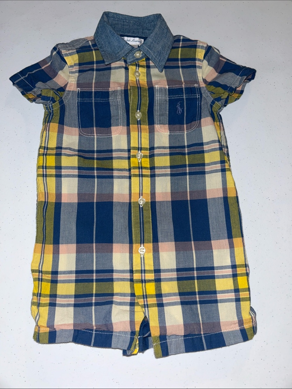 Ralph Lauren Baby Boy Plaid Spring Short Sleeve One Piece Size 9 Months